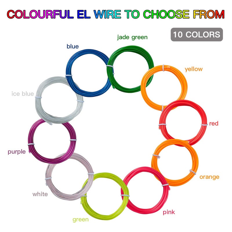 lychee EL Wire Neon Glowing Strobing Electroluminescent Light El Wire w/Battery Pack for Parties, Halloween Decoration (Blue, 9ft) - Image 3